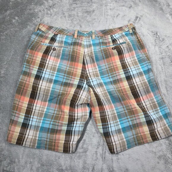 Tommy Bahama Shorts Mens 38 Blue Tan Plaid Linen Blend Beachy Casual - Picture 5 of 8